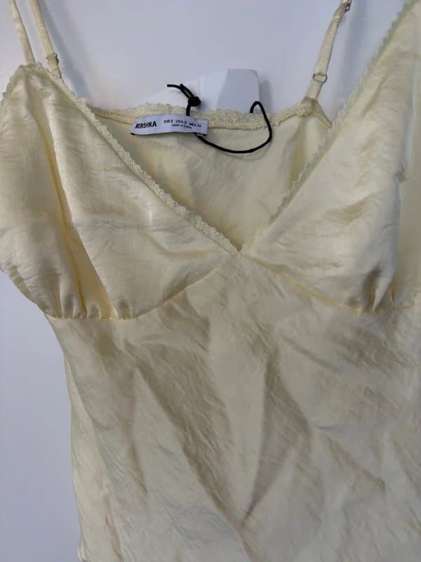 Bershka Bershka lace trim sateen top in yellow S