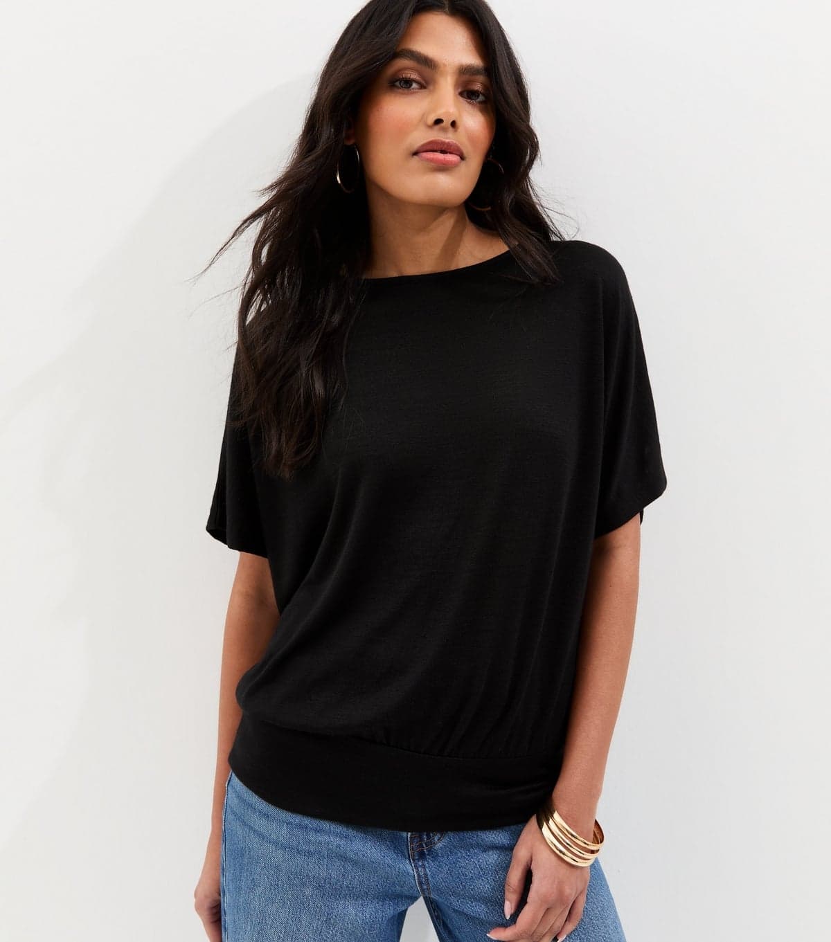 New Look Women's Black Soft Touch Slub Batwing T-Shirt New Look