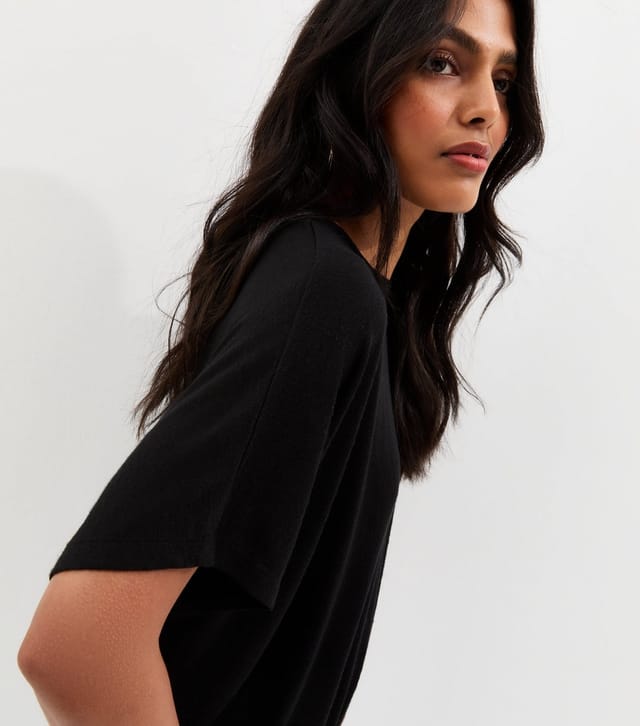 New Look Women's Black Soft Touch Slub Batwing T-Shirt New Look - 2