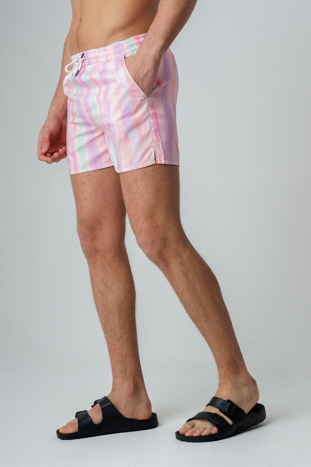 Influence Influence Men's Elasticated Ombre Stripe Print Swim Shorts in Pink