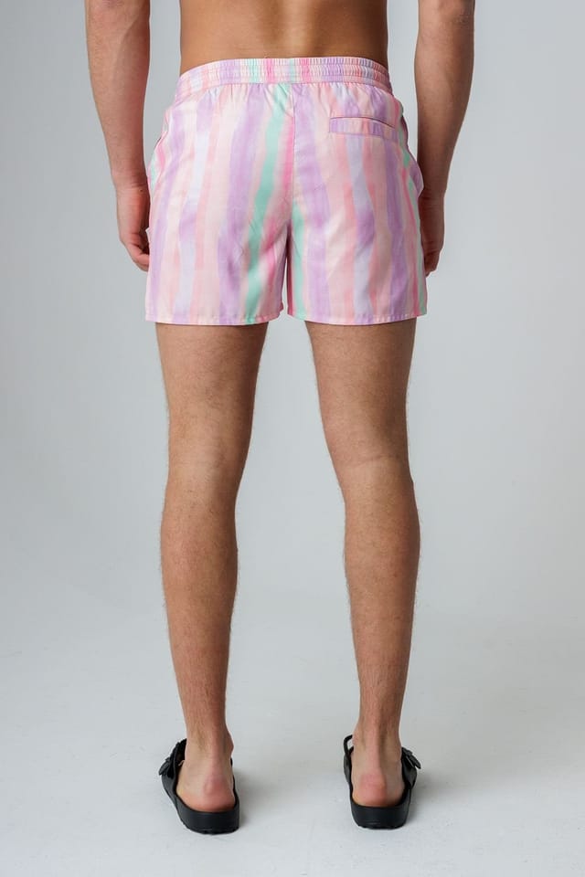 Influence Influence Men's Elasticated Ombre Stripe Print Swim Shorts in Pink - 2