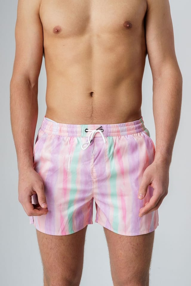 Influence Influence Men's Elasticated Ombre Stripe Print Swim Shorts in Pink - 3