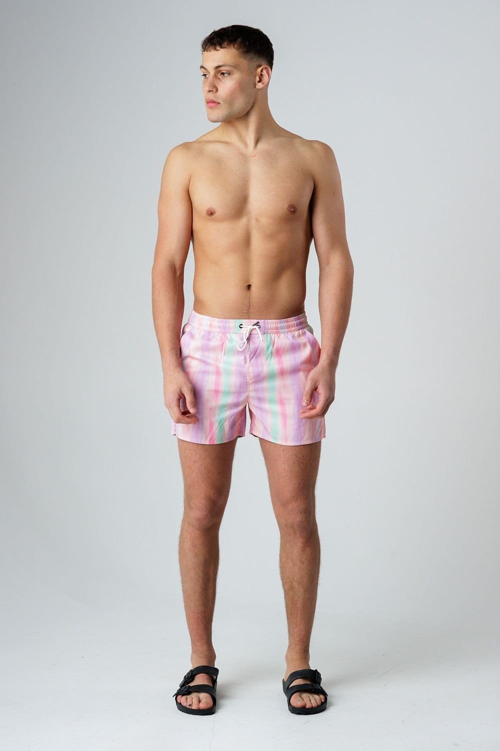 Influence Influence Men's Elasticated Ombre Stripe Print Swim Shorts in Pink - 4