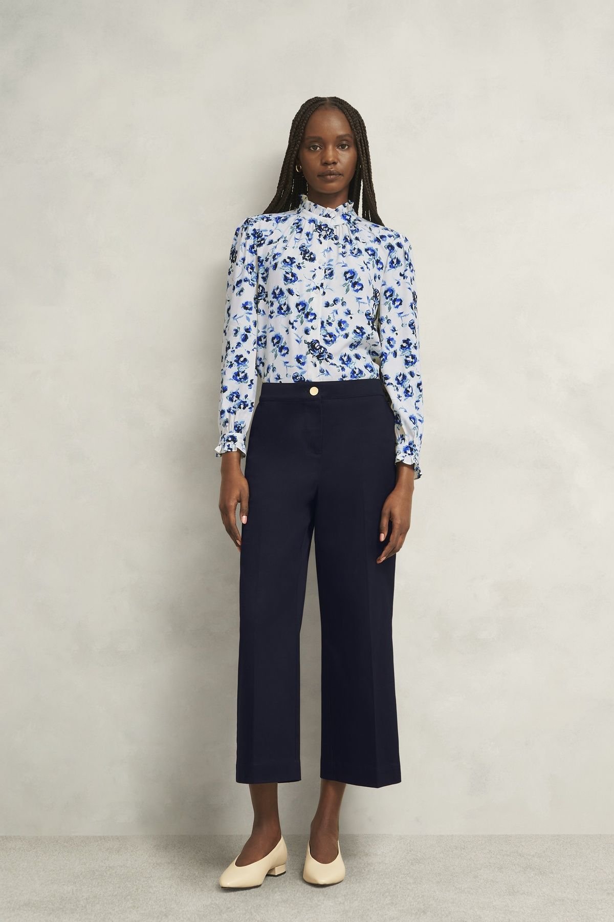 Hobbs London Hobbs London Women's Norfolk Cropped Wide Leg Trouser in Dark Navy - 3