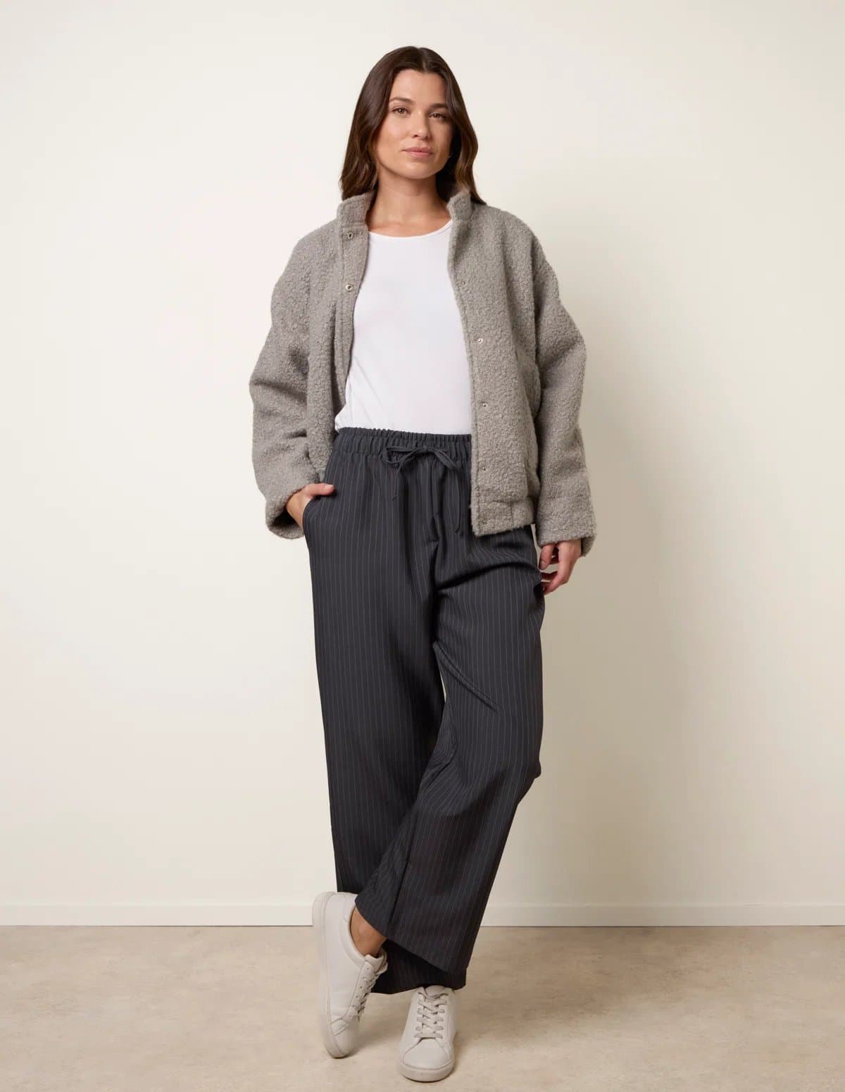Blue Vanilla Elasticated Waist Pinstripe Trousers