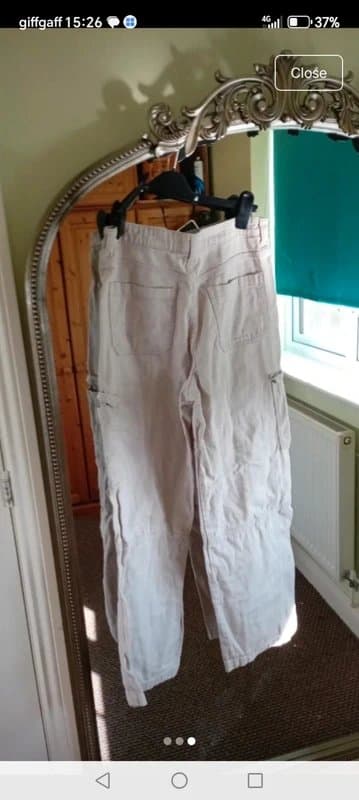 Vintage Dressing size 10 beige cream pockets wide leg denim light weight trousers