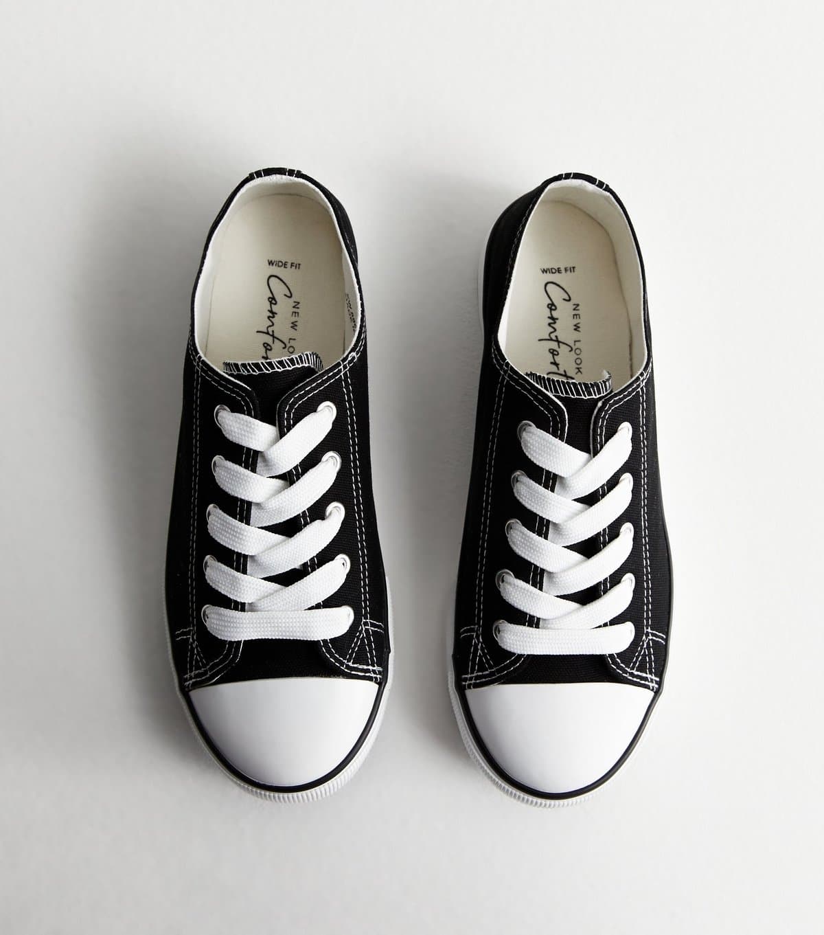 New Look Women's Wide Fit Black Canvas Lace Up Trainers New Look