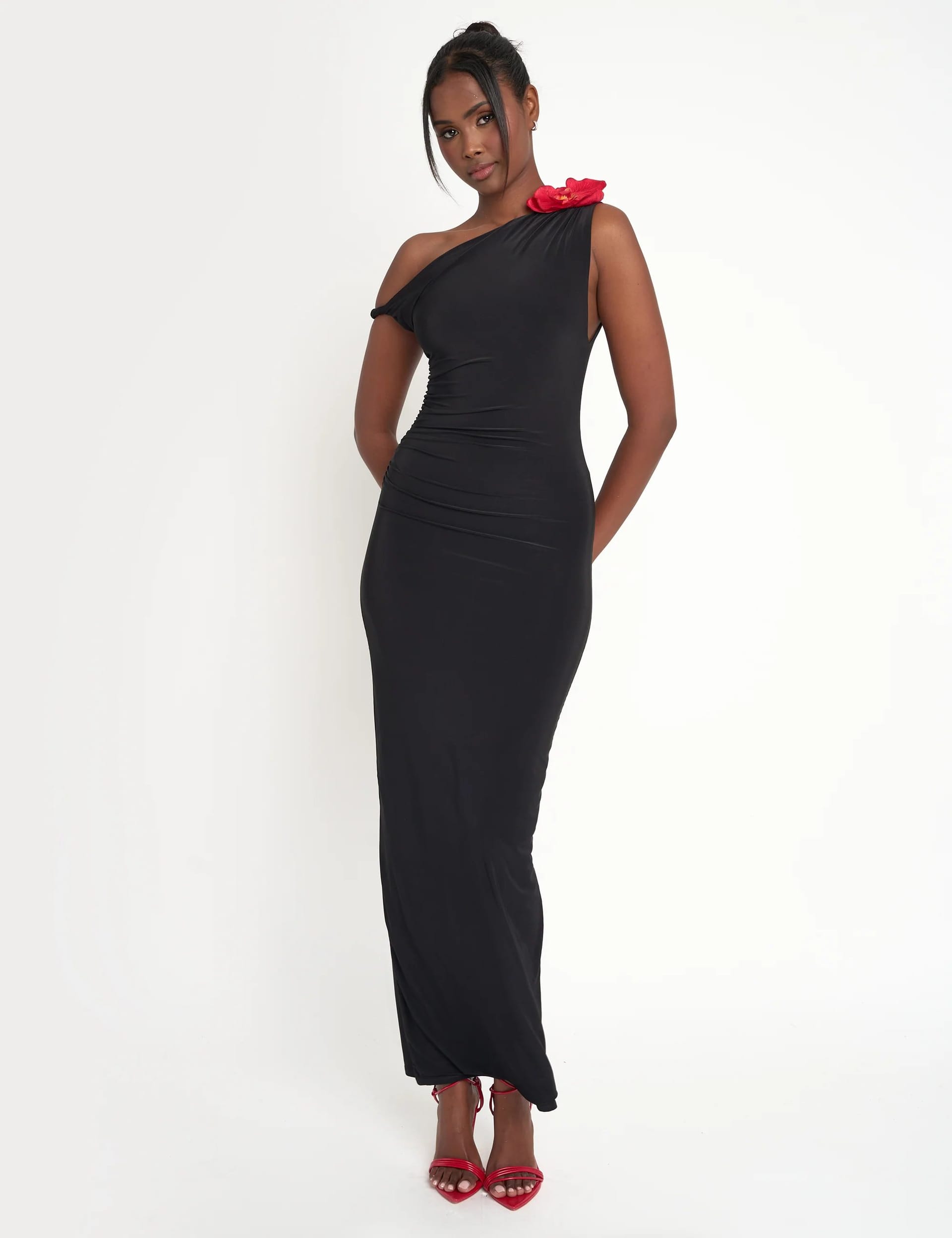 Public Desire Black Flower Trim Dropped Shoulder Luxe Slinky