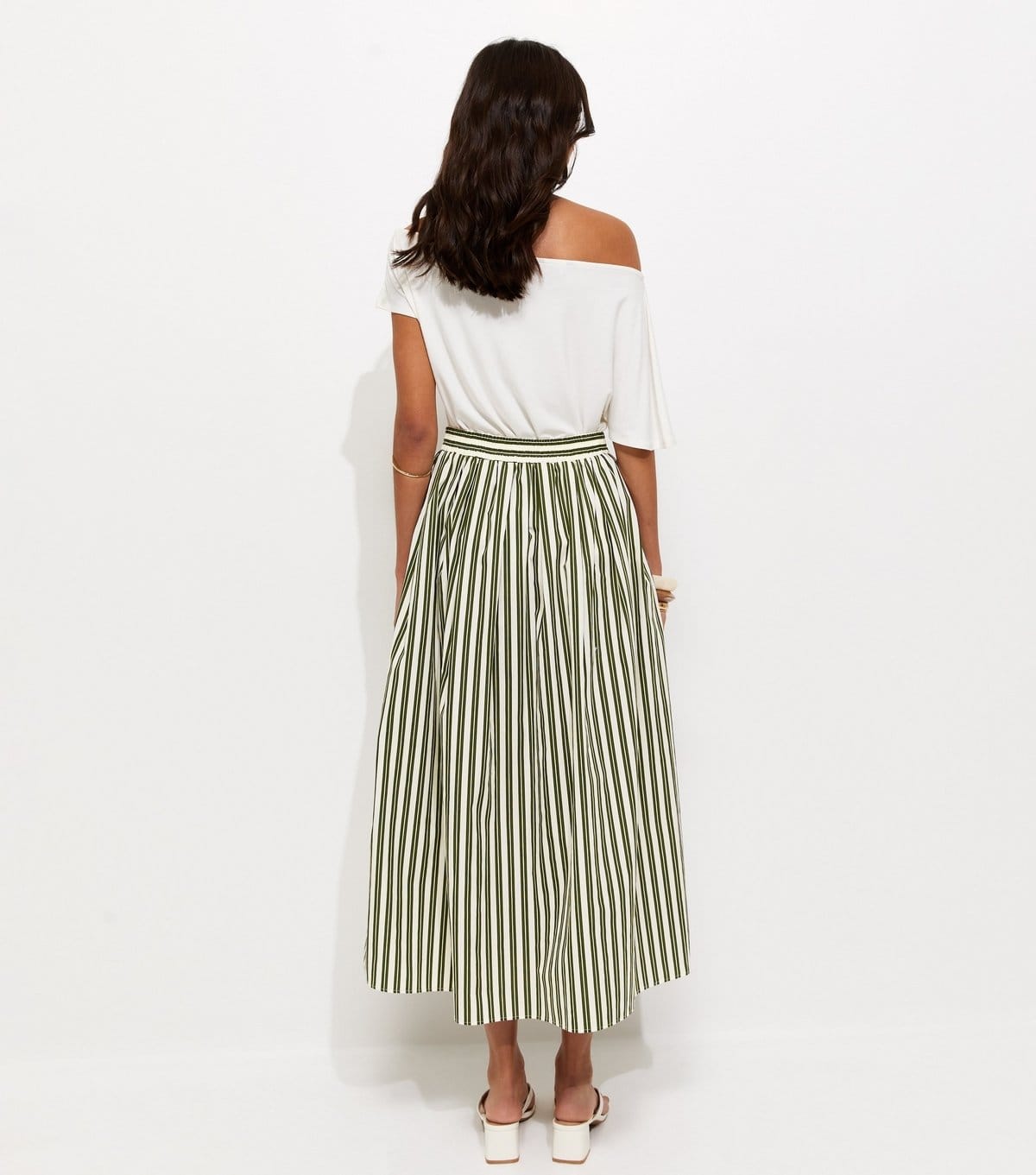 New Look Women's Green Cotton Poplin Striped Midi Skirt New Look - 4