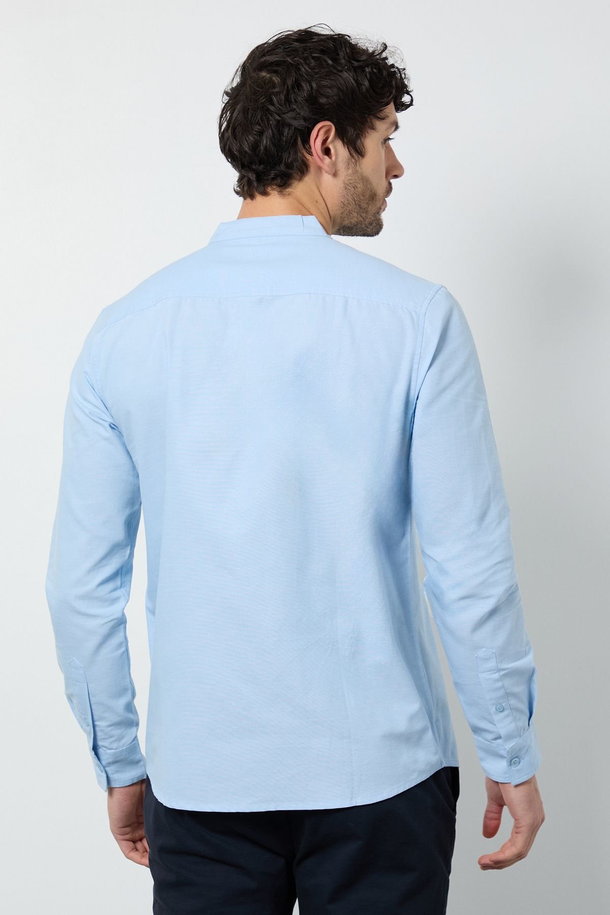 Burton Burton Men's Light Blue Oxford Grandad Long Sleeve Shirt - 3