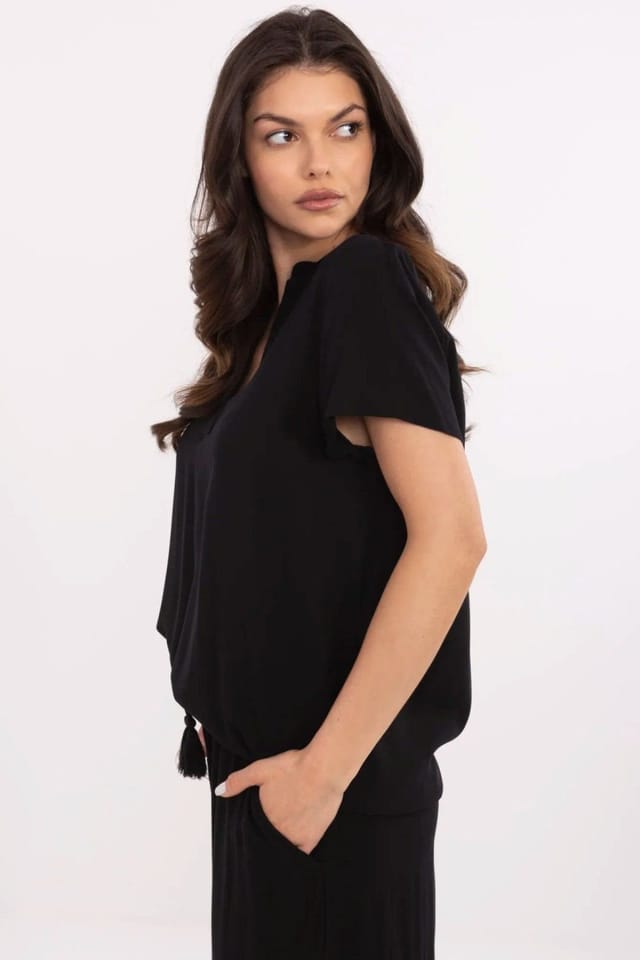 Love Lace Love Lace Women's Universal V Neck Short Sleeve Blouse Style 211843 in Black - 2