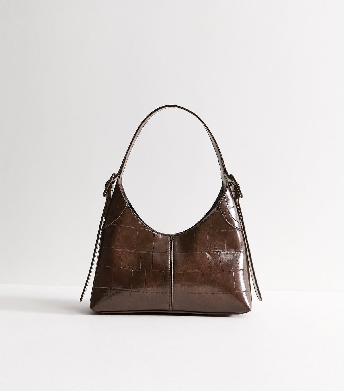 New Look Dark Brown Faux Leather Crocodile Embossed Buckle Shoulder Bag New Look - 1