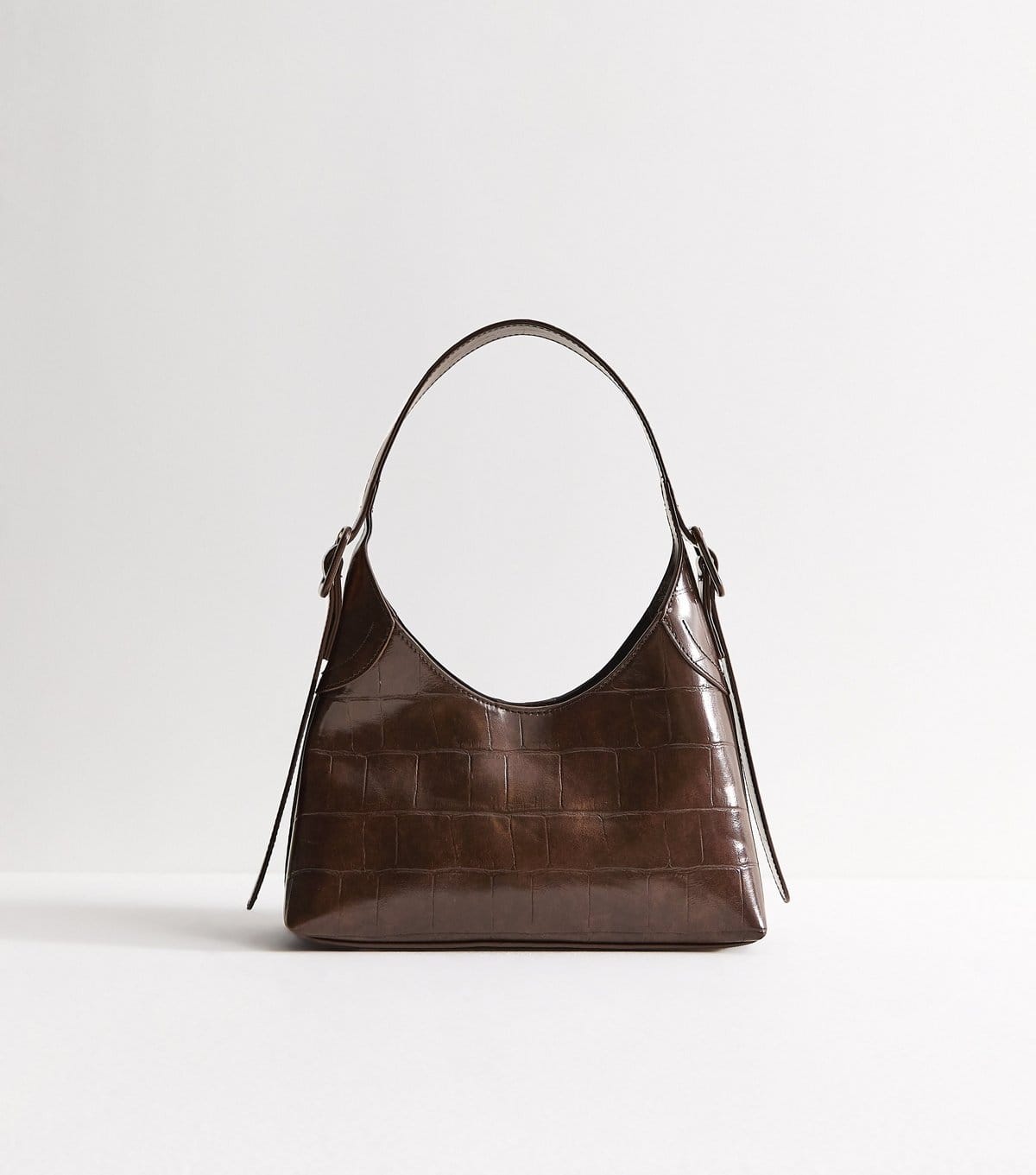 New Look Dark Brown Faux Leather Crocodile Embossed Buckle Shoulder Bag New Look - 4