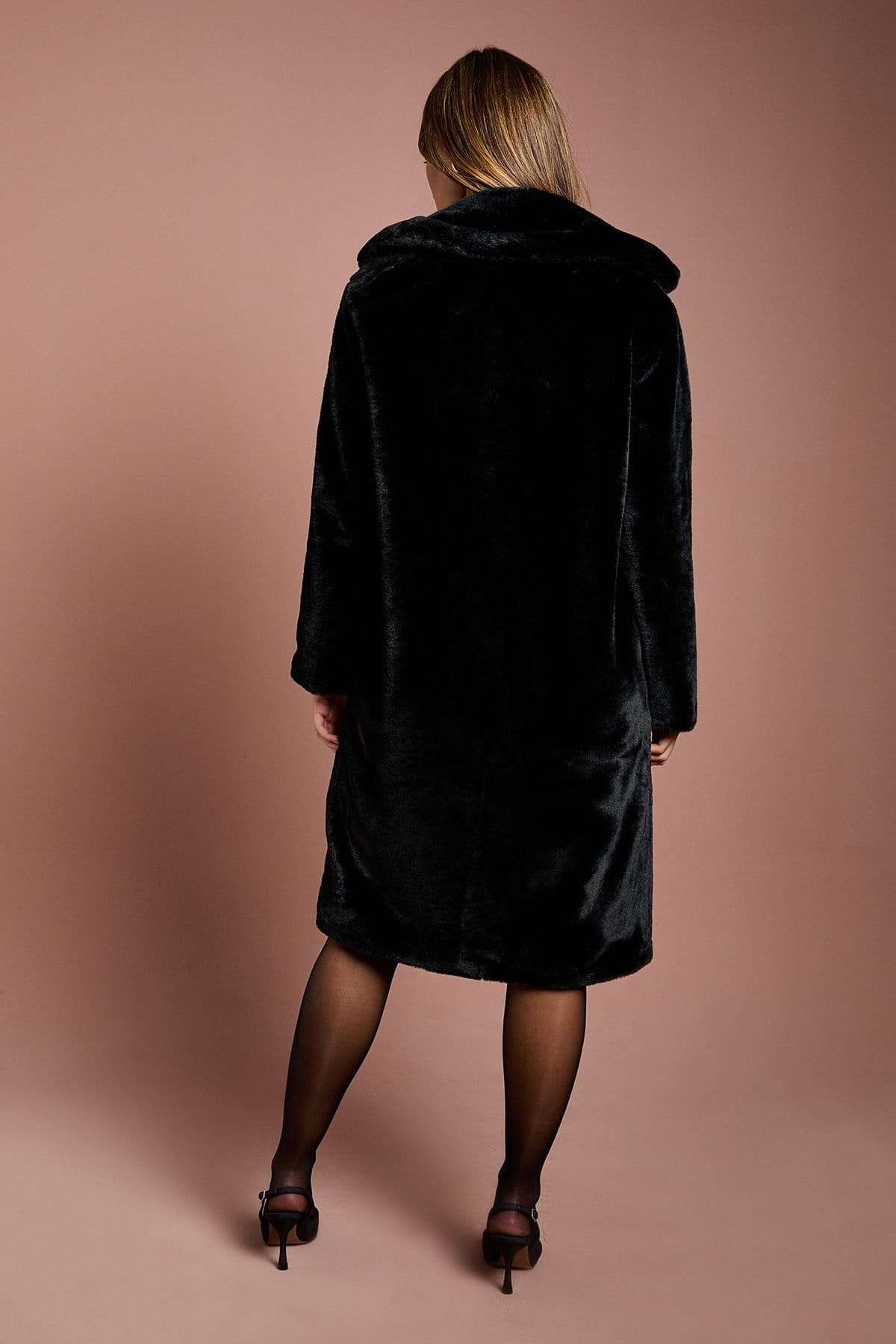 Coast Coast Women's Black Faux Fur Longline Collared Coat - 4