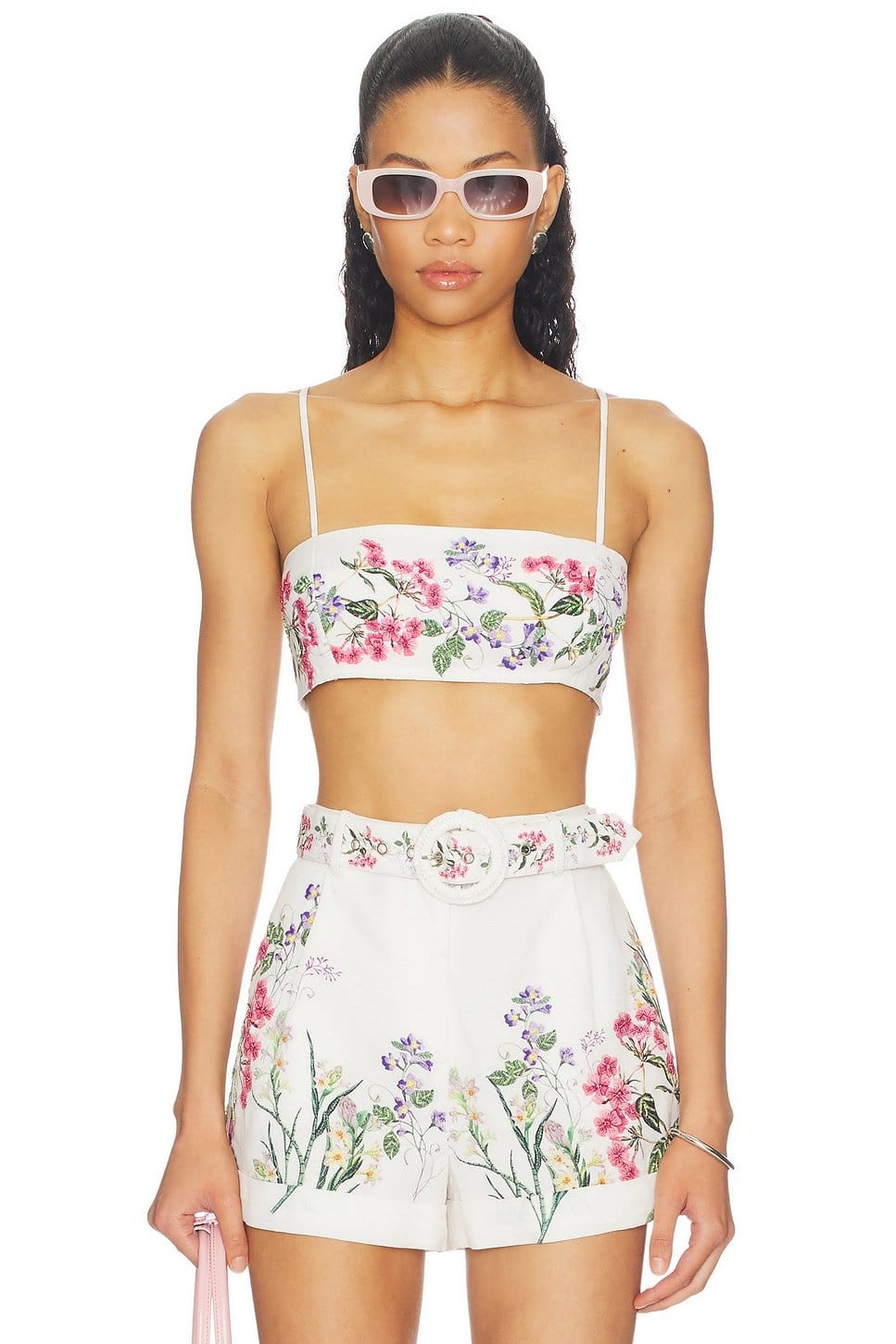 Revolve Ivory Floral Bandeau Crop Top