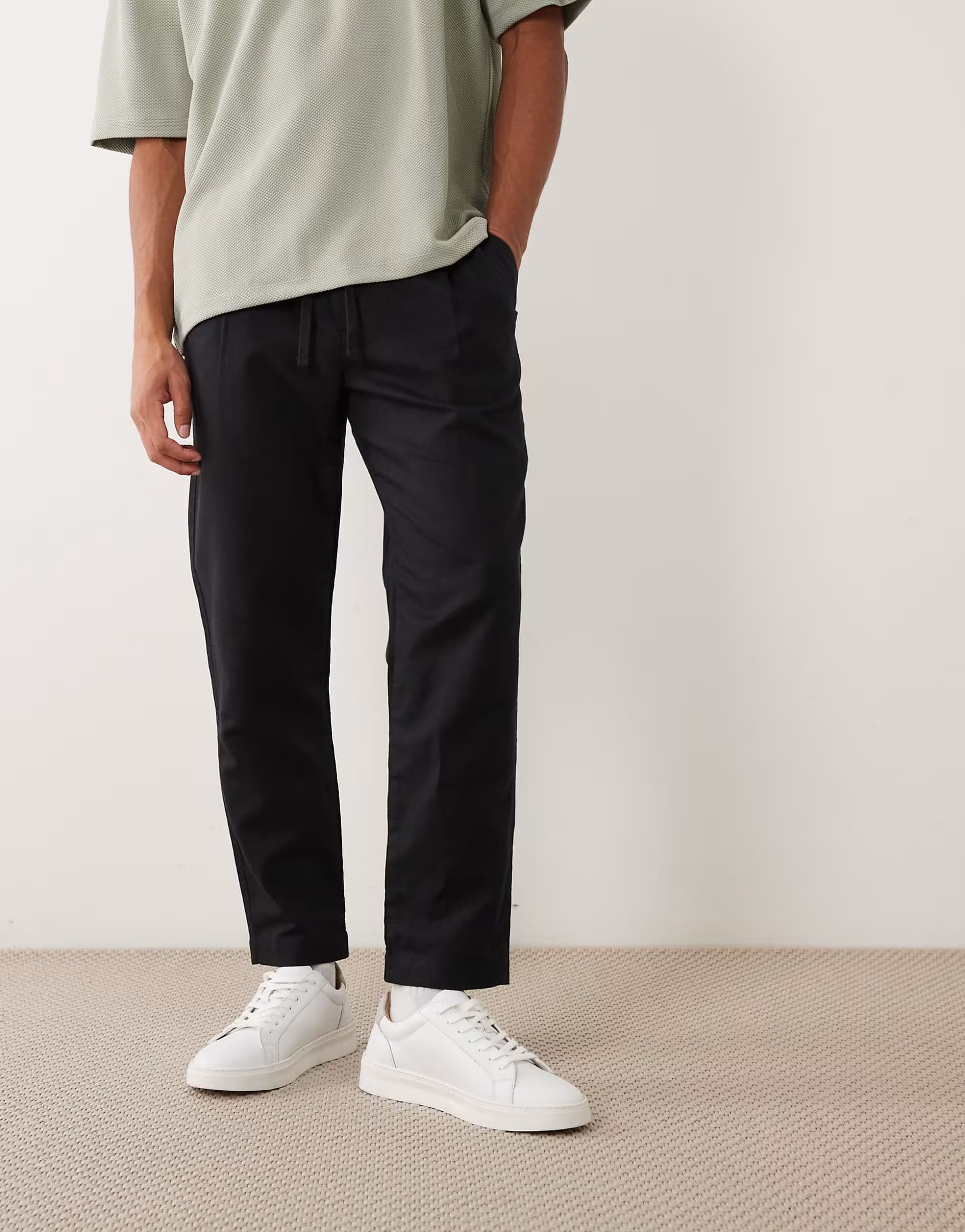 ASOS Mango tie waist linen trouser in black