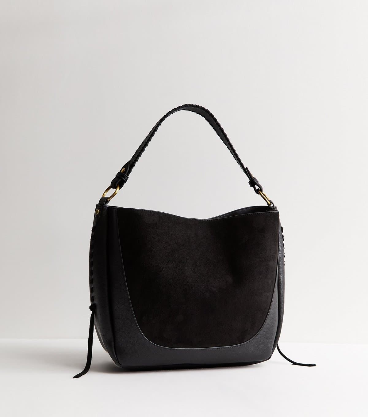 New Look Black Faux Leather Whipstitch Bucket Bag New Look