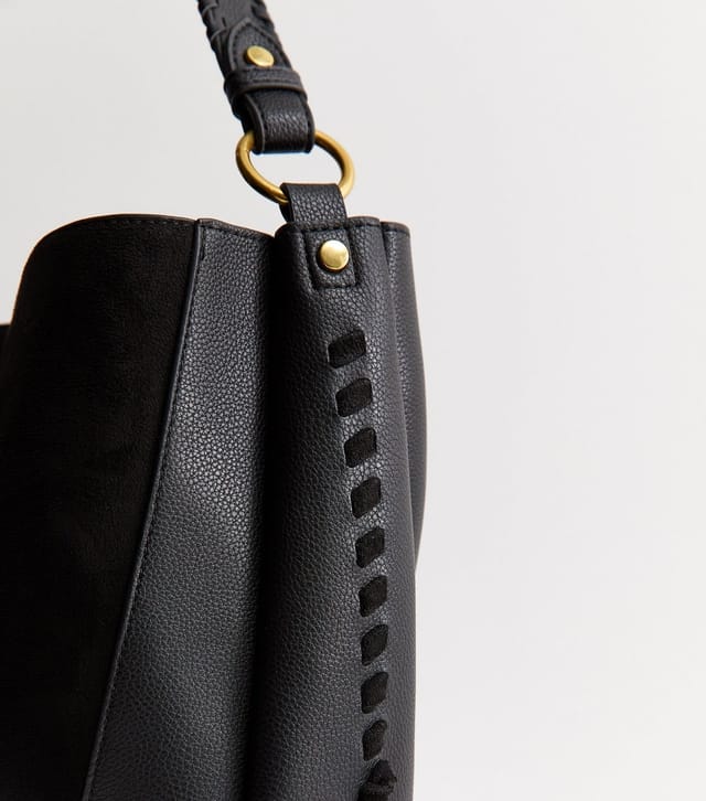 New Look Black Faux Leather Whipstitch Bucket Bag New Look - 3
