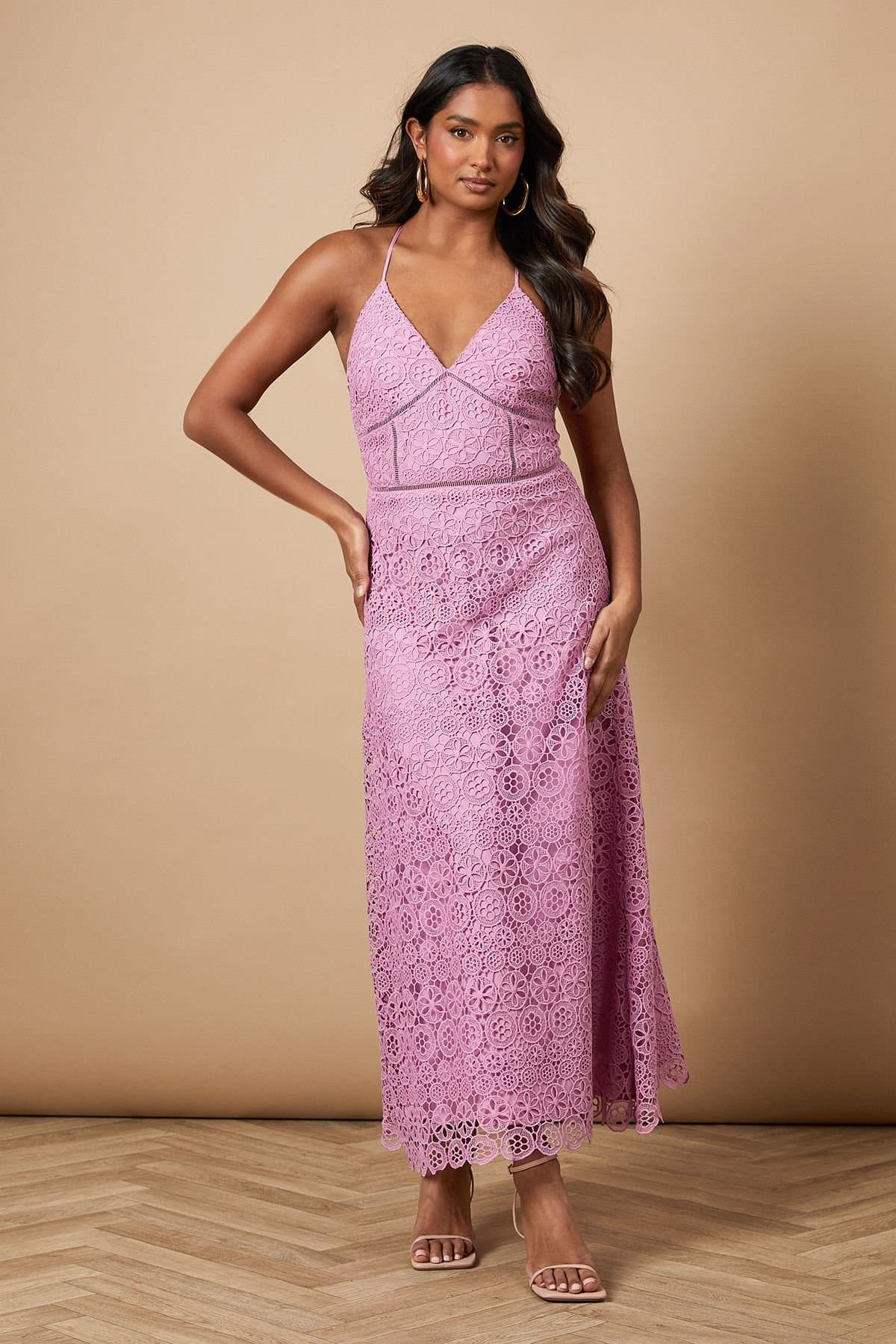 Oasis Oasis Women's Lace Insert Strappy Midi Dress in Purple