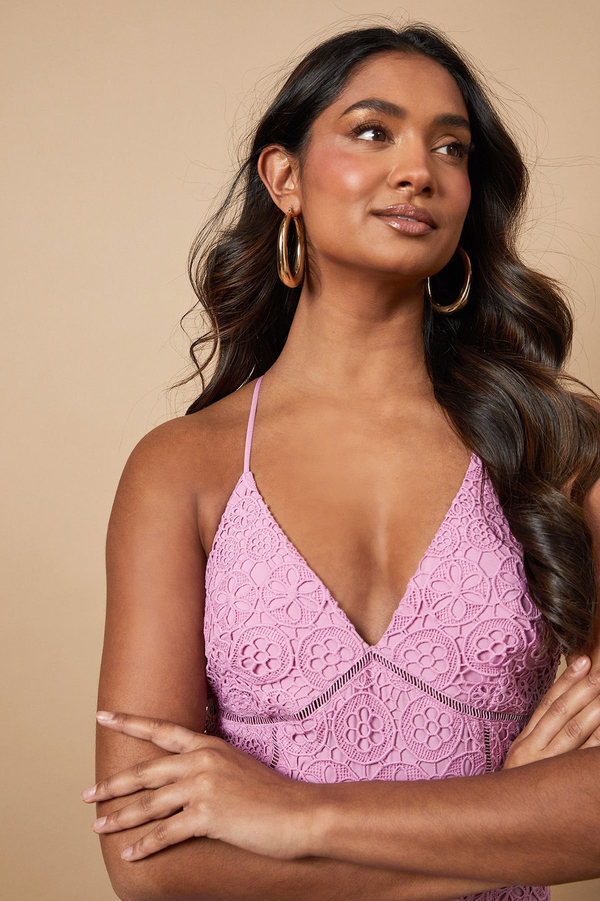 Oasis Oasis Women's Lace Insert Strappy Midi Dress in Purple - 4