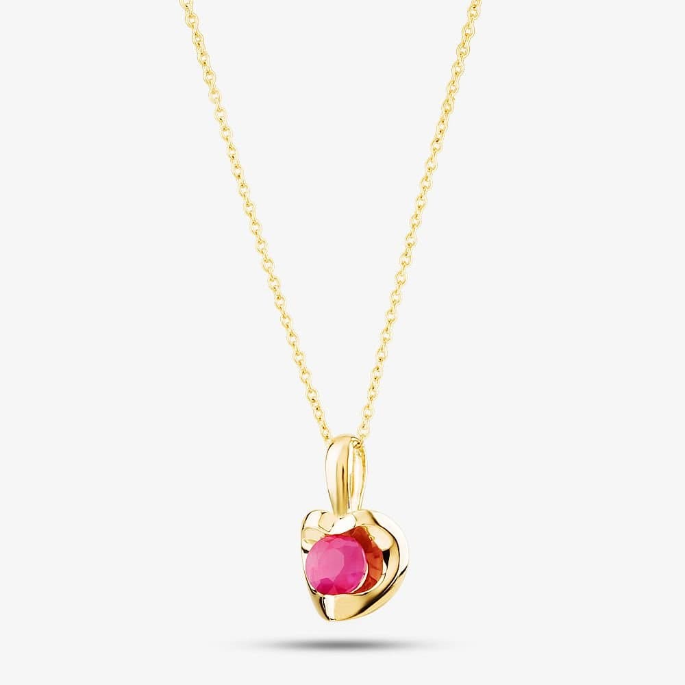 T.H.Baker T.H.Baker Women's 9ct Yellow Gold Ruby Heart Necklace PP20238