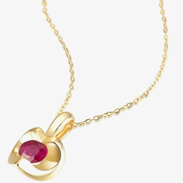 T.H.Baker T.H.Baker Women's 9ct Yellow Gold Ruby Heart Necklace PP20238 - 3