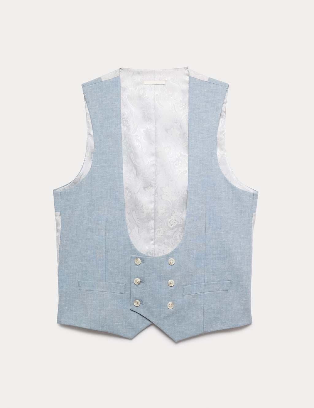 Marks & Spencer M&S Tailored Fit Double Breasted Waistcoat with Linen Chambray