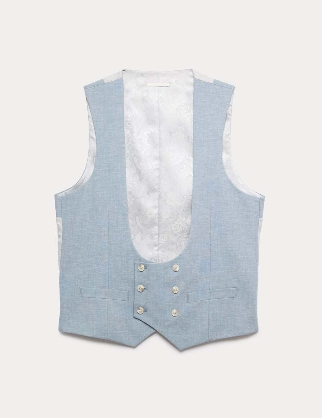 Marks & Spencer M&S Tailored Fit Double Breasted Waistcoat with Linen Chambray - 1