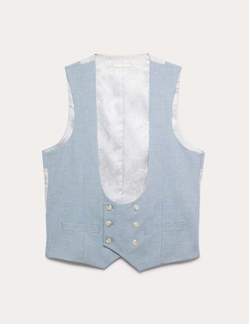 Marks & Spencer M&S Tailored Fit Double Breasted Waistcoat with Linen Chambray - 1