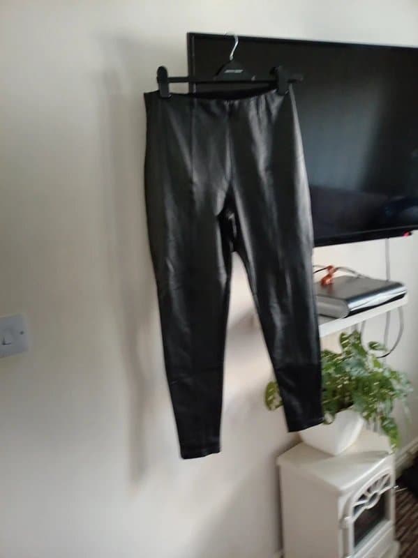 The Unbranded Brand Ladies size 16  black faux leather straight skinny trousers