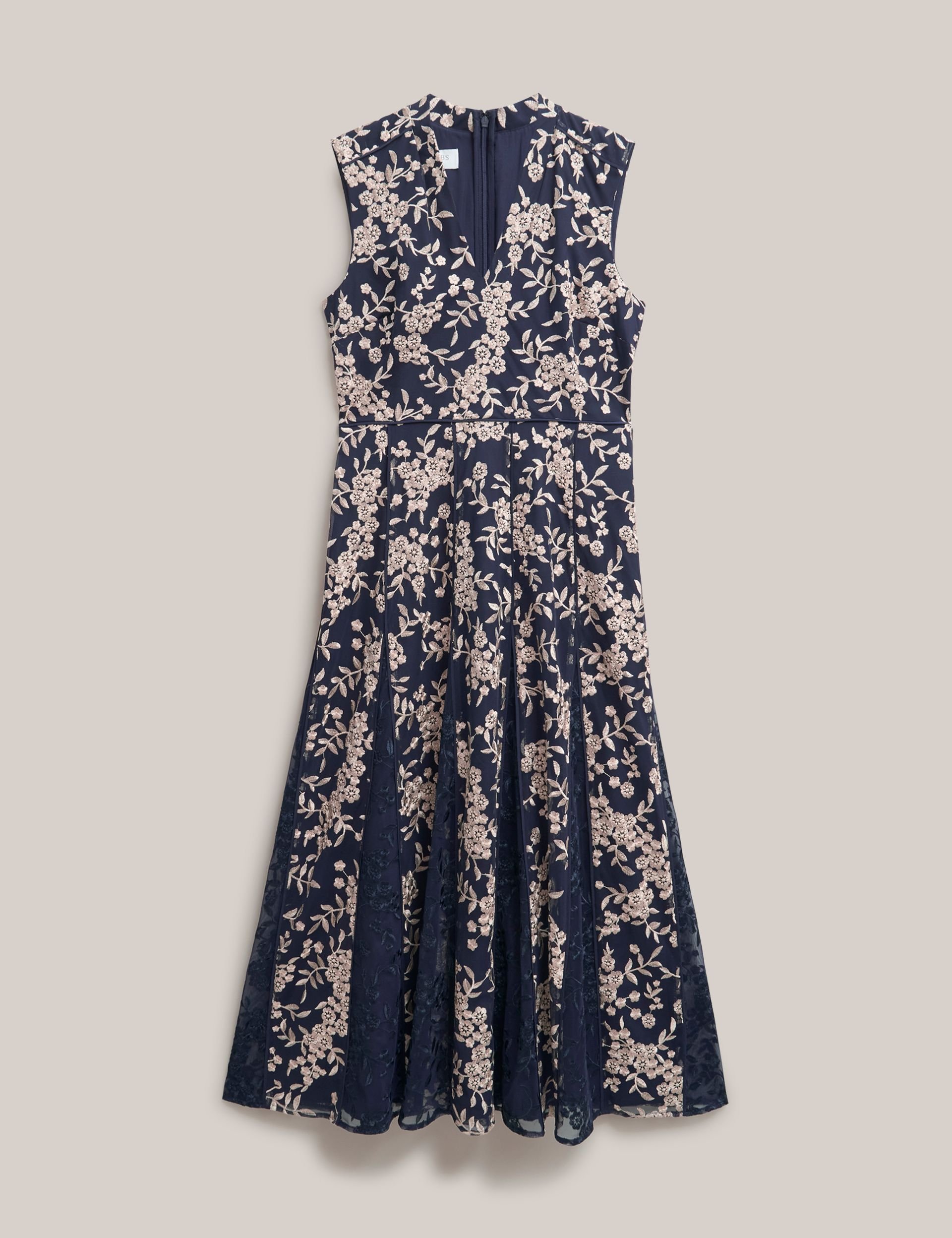 Hobbs London Hobbs London Women's Quin Sleeveless V-Neck Embroidered Dress in Dark Navy - 2