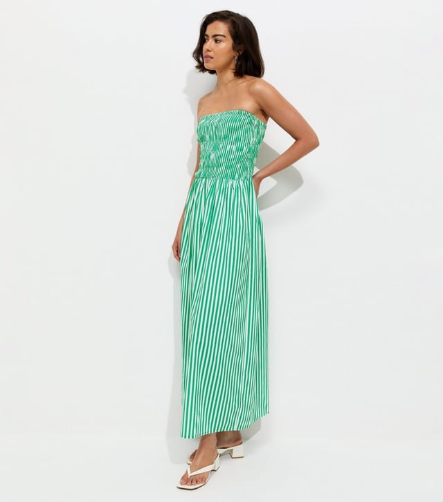 New Look Women's Green Striped Shirred Bandeau Dress New Look - 2