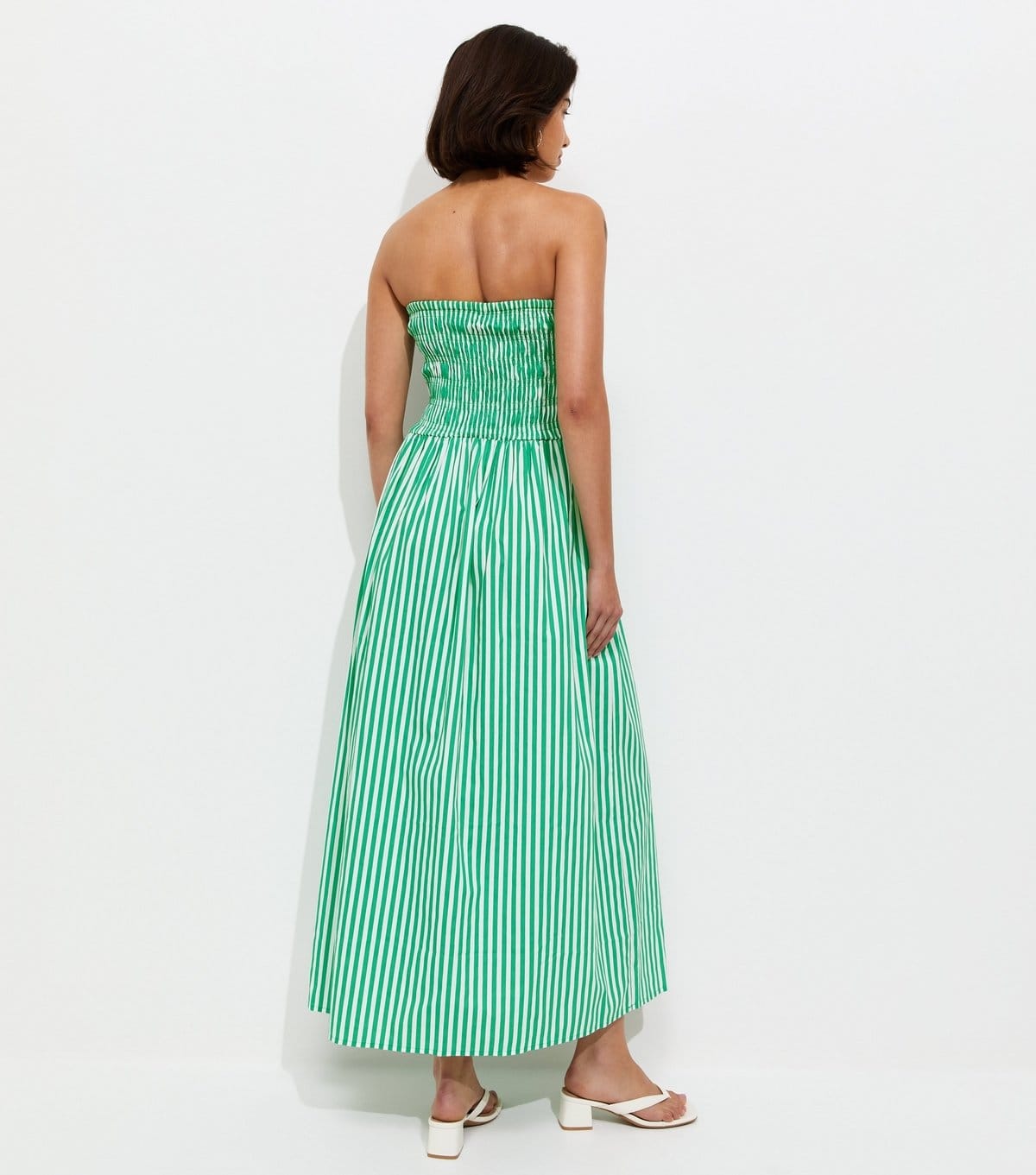 New Look Women's Green Striped Shirred Bandeau Dress New Look - 4