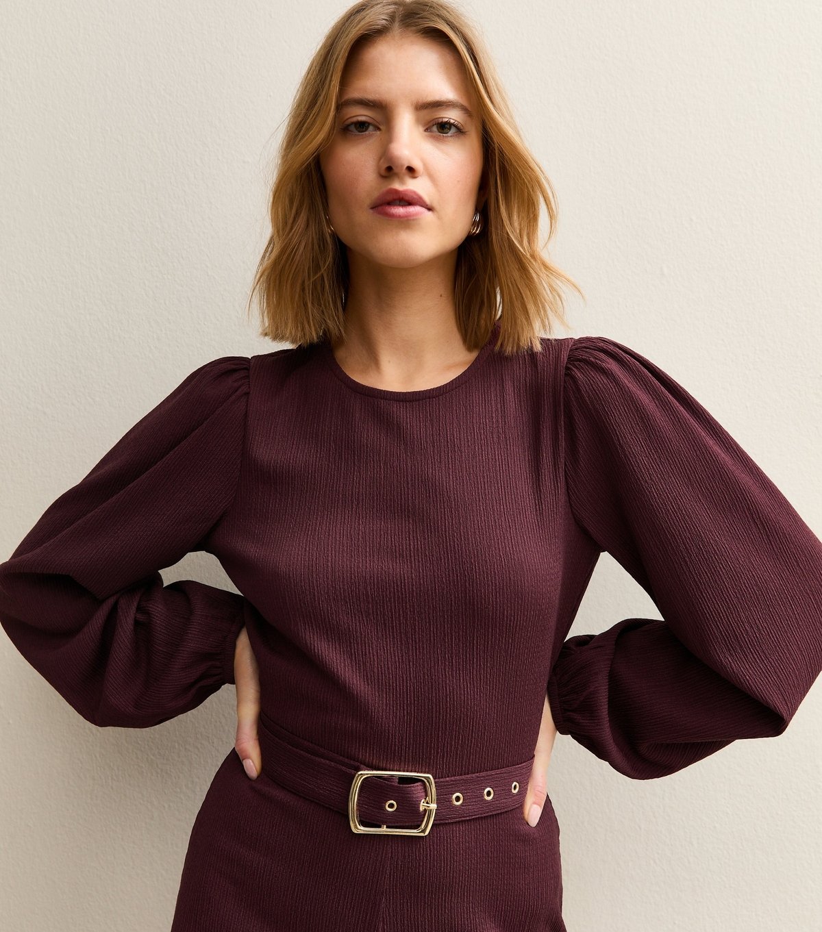 New Look Women's Dark Burgundy Belted Wide Leg Jumpsuit New Look - 2