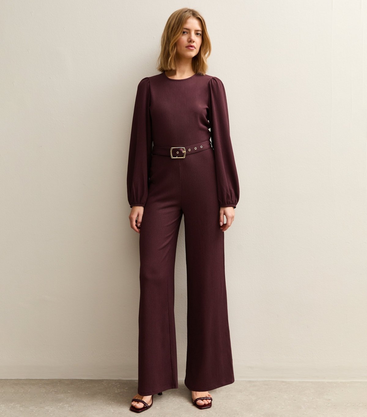 New Look Women's Dark Burgundy Belted Wide Leg Jumpsuit New Look - 3
