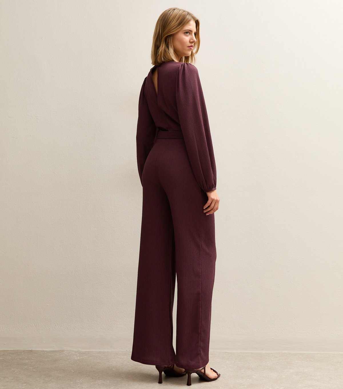 New Look Women's Dark Burgundy Belted Wide Leg Jumpsuit New Look - 4