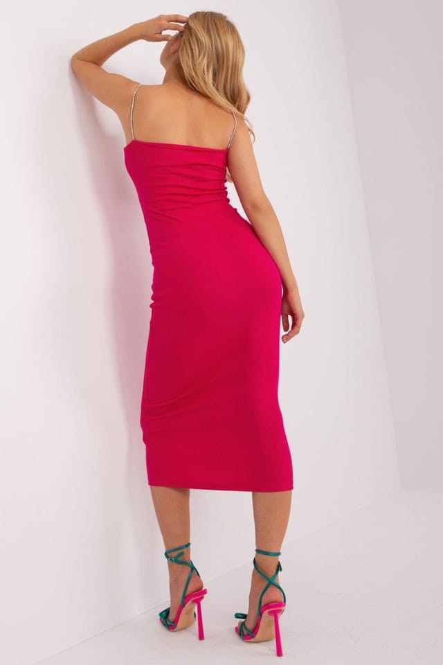 Love Lace Love Lace Women's Ribbed Pencil Cut Dress with Decorative Straps Style 182140 in Pink - 2