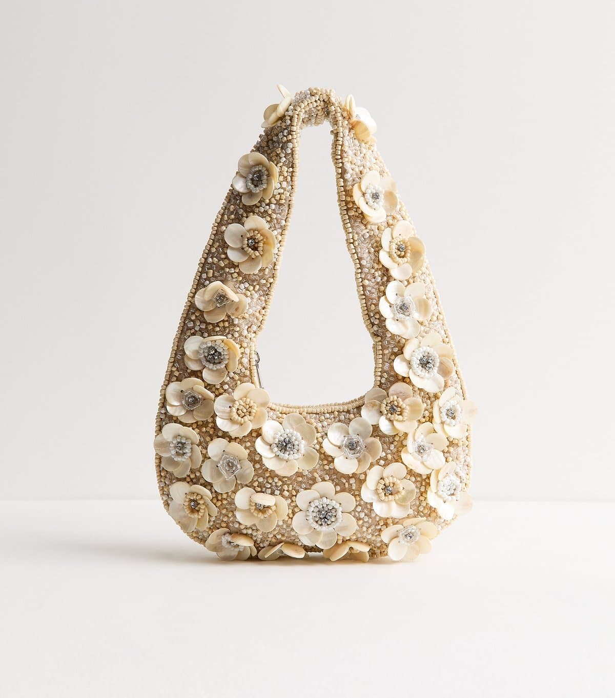 New Look New Look Cream Flower Shell Beaded Grab Bag