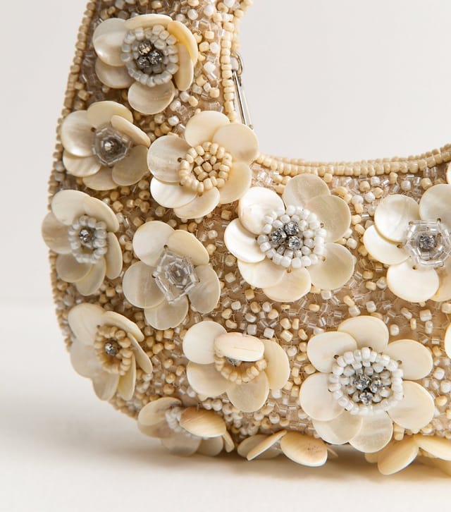 New Look Cream Flower Shell Beaded Grab Bag New Look - 3