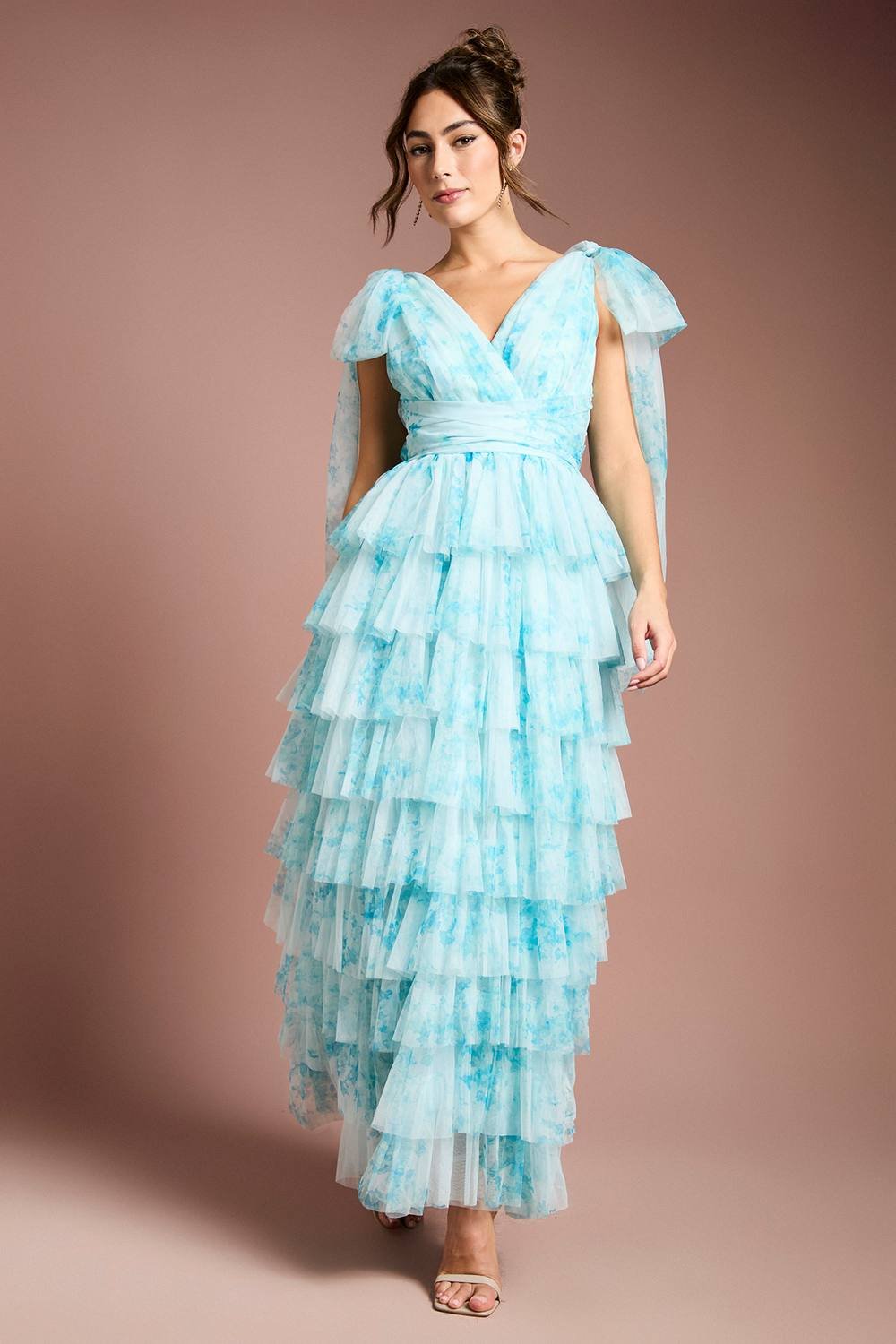 Coast Coast Women's Printed Ruffle Mesh Maxi Dress in Blue - 2