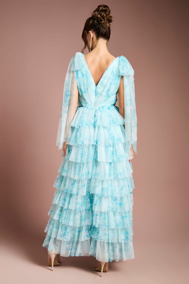 Coast Coast Women's Printed Ruffle Mesh Maxi Dress in Blue - 3