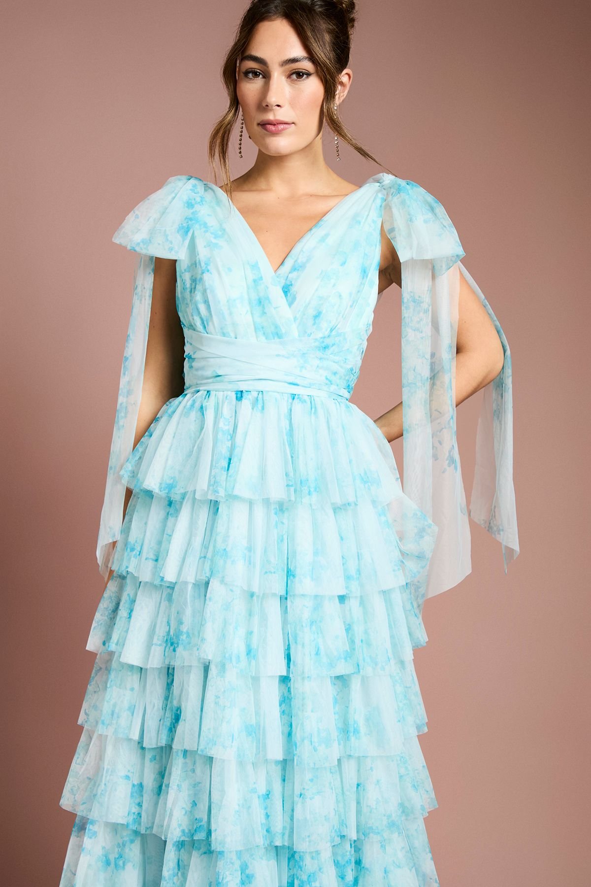 Coast Coast Women's Printed Ruffle Mesh Maxi Dress in Blue - 4