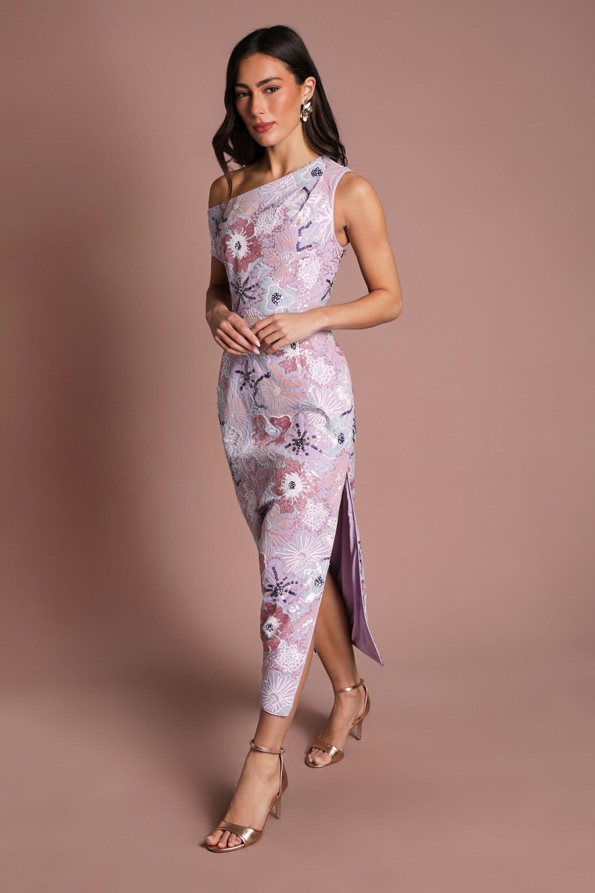 Coast Coast Women's Muse Sequin Embellished Off-The Shoulder Midi Dress in Lilac