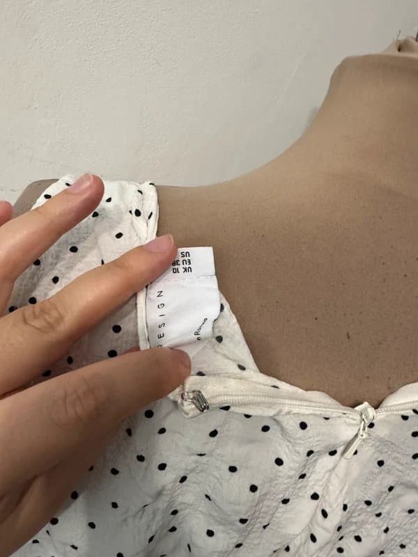 ASOS Design v neck tie front mini dress in spot in white spot polka dot size 10