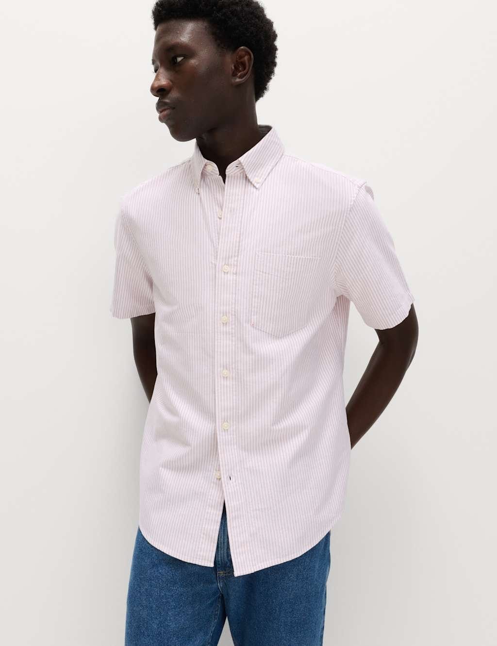 Marks & Spencer M&S Ultimate Pure Cotton Striped Oxford Shirt Antique Rose - 1