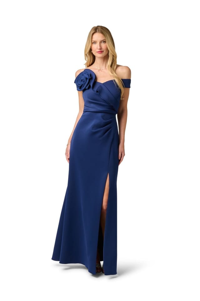 Adrianna Papell Adrianna Papell Women's Off Shoulder Scuba Gown in Navy - 2
