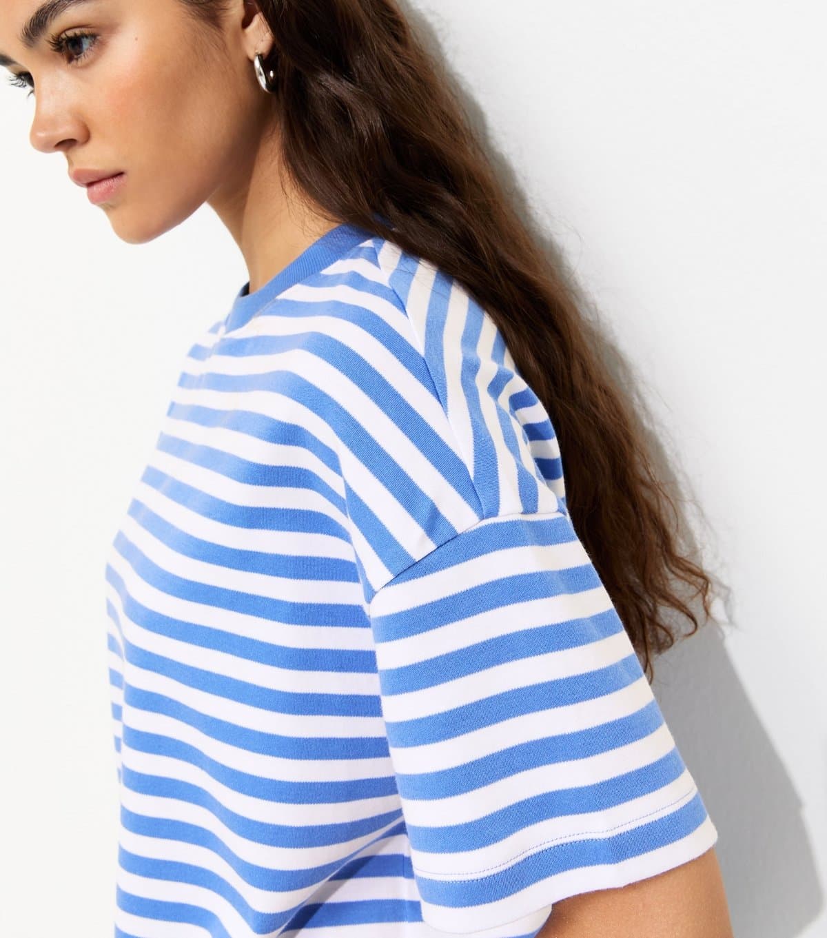 New Look Women's Premium Blue Heavyweight Striped Cotton T-Shirt New Look