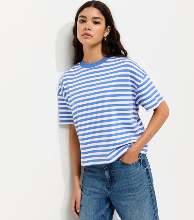 New Look Women's Premium Blue Heavyweight Striped Cotton T-Shirt New Look - 2