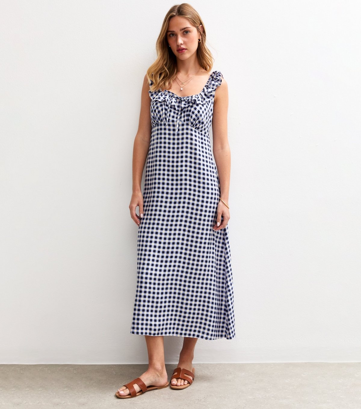 New Look Women's Blue Check Print Sweetheart Tie Back Midi Dress New Look - 2
