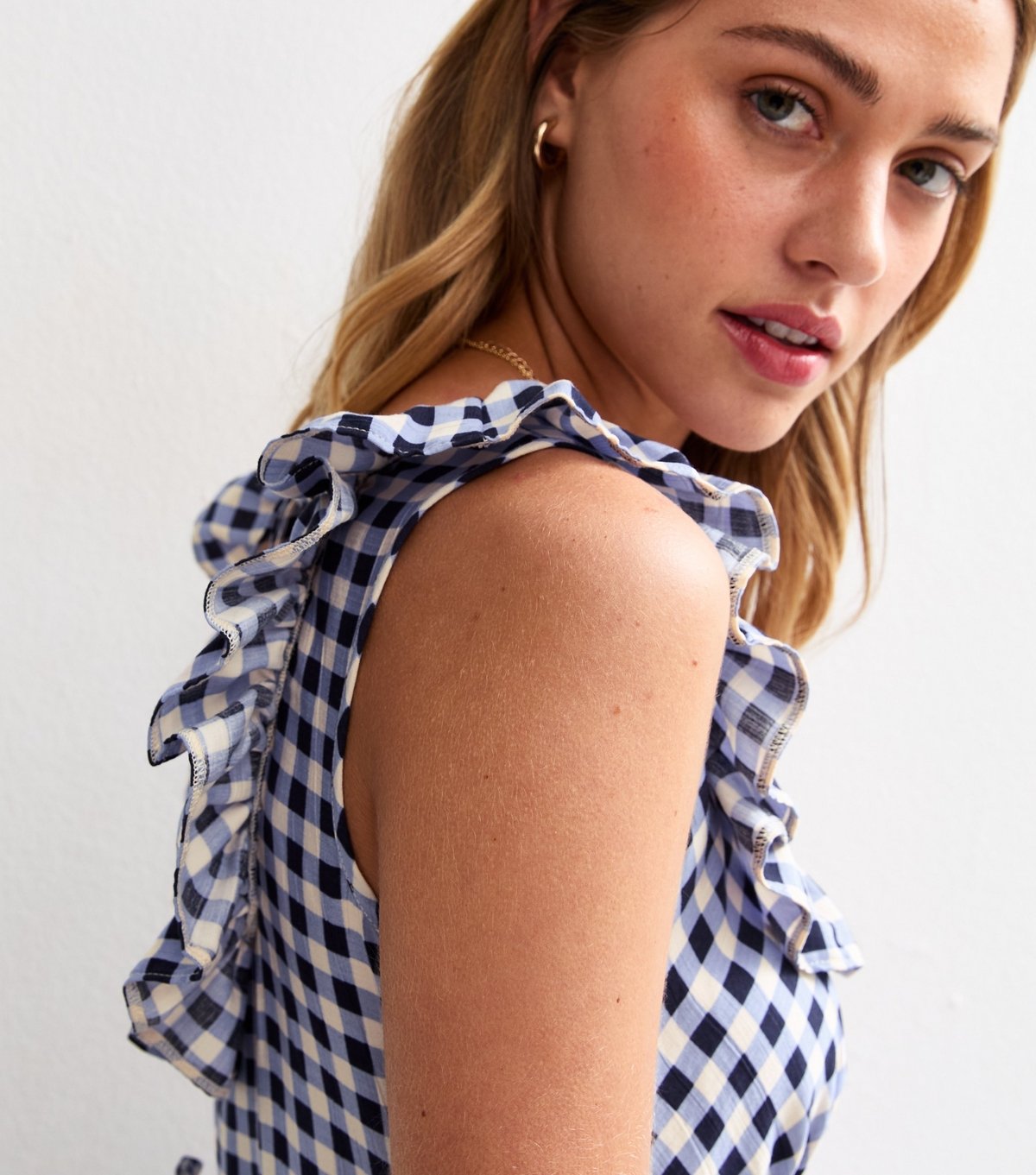 New Look Women's Blue Check Print Sweetheart Tie Back Midi Dress New Look - 3